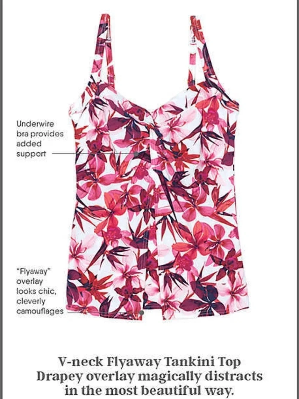 2 for $30 sale: Lands End red pink white floral orchid tankini swim top cups -